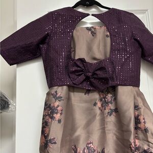 Purple and Beige floral saree with ready-made blouse